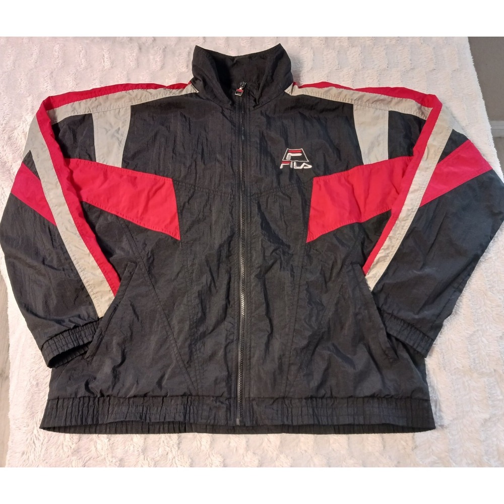 Vintage FILA Windbreaker Jacket Mens Sz XL 90s Colorblock Full Zip Embroider Red